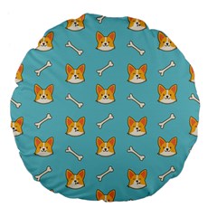 Cute Corgi Dog Face Pattern Large 18  Premium Flano Round Cushions by Nexatart