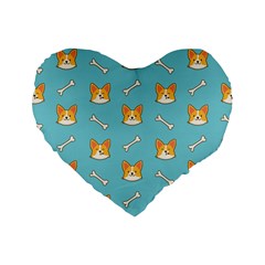 Cute Corgi Dog Face Pattern Standard 16  Premium Flano Heart Shape Cushions by Nexatart