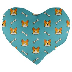 Cute Corgi Dog Face Pattern Large 19  Premium Flano Heart Shape Cushions by Nexatart