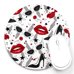 Red Lips Black Heels Pattern Round Mousepads