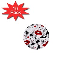 Red Lips Black Heels Pattern 1  Mini Buttons (10 Pack)  by Nexatart