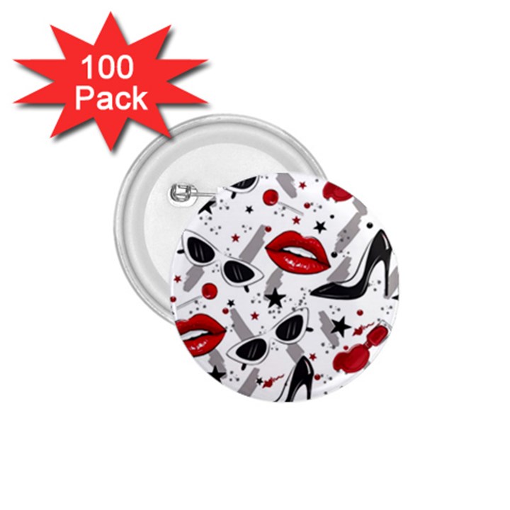 Red Lips Black Heels Pattern 1.75  Buttons (100 pack) 