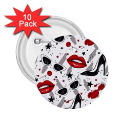 Red Lips Black Heels Pattern 2 25  Buttons (10 Pack)  by Nexatart