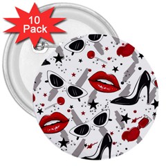 Red Lips Black Heels Pattern 3  Buttons (10 Pack)  by Nexatart