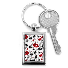 Red Lips Black Heels Pattern Key Chain (rectangle) by Nexatart