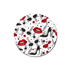 Red Lips Black Heels Pattern Magnet 3  (round) by Nexatart