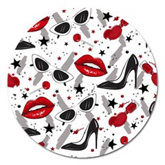 Red Lips Black Heels Pattern Magnet 5  (round) by Nexatart