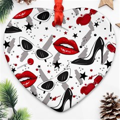 Red Lips Black Heels Pattern Heart Ornament (two Sides)