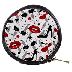 Red Lips Black Heels Pattern Mini Makeup Bag by Nexatart