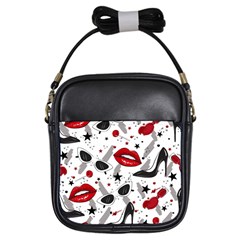 Red Lips Black Heels Pattern Girls Sling Bag by Nexatart