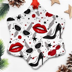 Red Lips Black Heels Pattern Snowflake Ornament (two Sides) by Nexatart