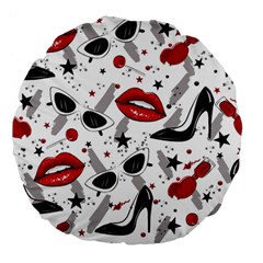 Red Lips Black Heels Pattern Large 18  Premium Flano Round Cushions by Nexatart