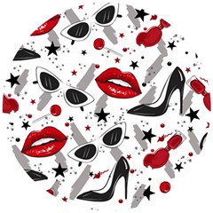 Red Lips Black Heels Pattern Wooden Puzzle Round by Nexatart