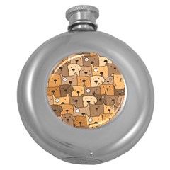 Cute Dog Seamless Pattern Background Round Hip Flask (5 Oz) by Nexatart