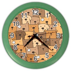 Cute Dog Seamless Pattern Background Color Wall Clock by Nexatart