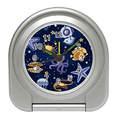 Marine Seamless Pattern Thin Line Memphis Style Travel Alarm Clock by Nexatart