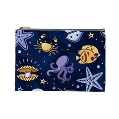 Marine Seamless Pattern Thin Line Memphis Style Cosmetic Bag (large) by Nexatart