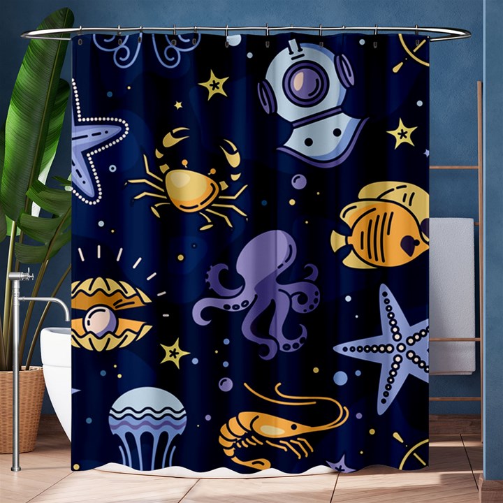 Marine Seamless Pattern Thin Line Memphis Style Shower Curtain 60  x 72  (Medium) 