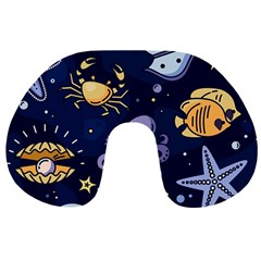 Marine Seamless Pattern Thin Line Memphis Style Travel Neck Pillow by Nexatart