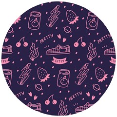 Various Cute Girly Stuff Seamless Pattern Wooden Puzzle Round by Nexatart