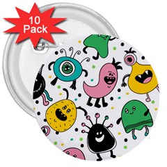 Funny Monster Pattern 3  Buttons (10 Pack)  by Nexatart