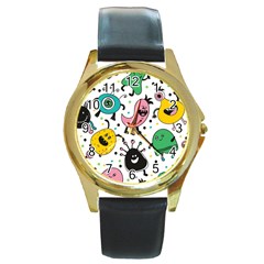 Funny Monster Pattern Round Gold Metal Watch by Nexatart