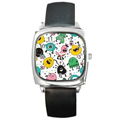 Funny Monster Pattern Square Metal Watch by Nexatart