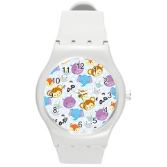 Animal Faces Collection Round Plastic Sport Watch (m) by Nexatart