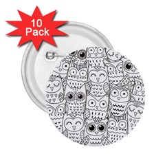 Circle Shape Pattern With Cute Owls Coloring Book 2 25  Buttons (10 Pack)  by Nexatart