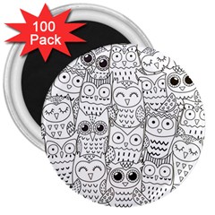 Circle Shape Pattern With Cute Owls Coloring Book 3  Magnets (100 Pack) by Nexatart