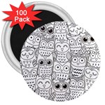 Circle Shape Pattern With Cute Owls Coloring Book 3  Magnets (100 pack) Front