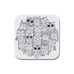 Circle Shape Pattern With Cute Owls Coloring Book Rubber Square Coaster (4 Pack)  by Nexatart