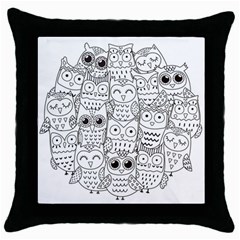 Circle Shape Pattern With Cute Owls Coloring Book Throw Pillow Case (black) by Nexatart