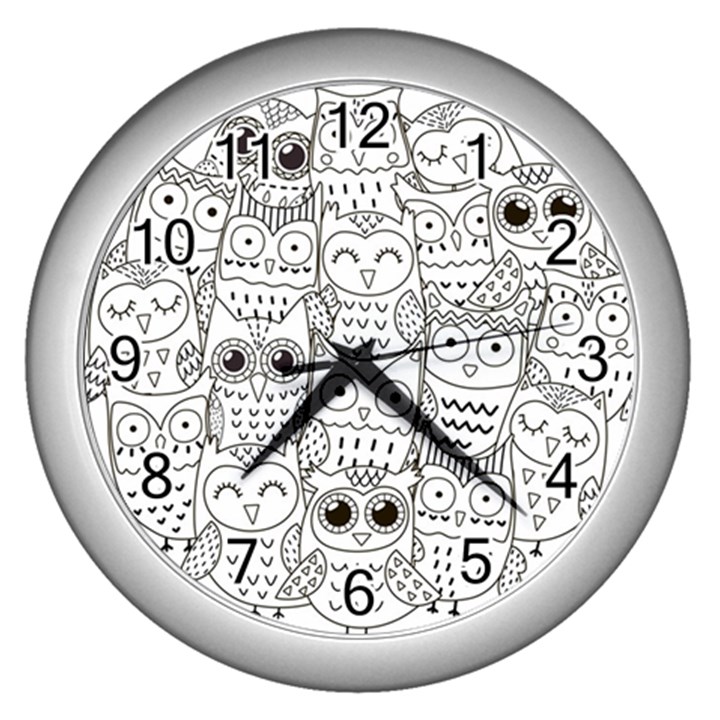 Circle Shape Pattern With Cute Owls Coloring Book Wall Clock (Silver)