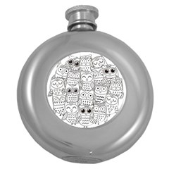 Circle Shape Pattern With Cute Owls Coloring Book Round Hip Flask (5 Oz) by Nexatart