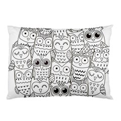 Circle Shape Pattern With Cute Owls Coloring Book Pillow Case by Nexatart