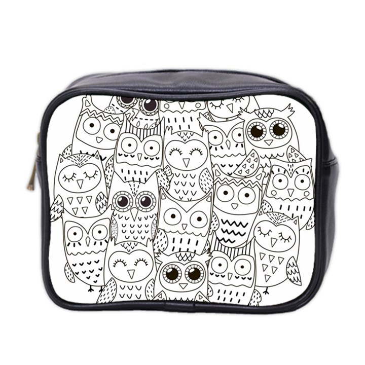 Circle Shape Pattern With Cute Owls Coloring Book Mini Toiletries Bag (Two Sides)