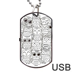 Circle Shape Pattern With Cute Owls Coloring Book Dog Tag Usb Flash (two Sides) by Nexatart