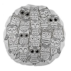 Circle Shape Pattern With Cute Owls Coloring Book Large 18  Premium Flano Round Cushions by Nexatart