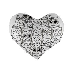 Circle Shape Pattern With Cute Owls Coloring Book Standard 16  Premium Flano Heart Shape Cushions