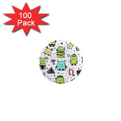 Seamless Pattern With Funny Monsters Cartoon Hand Drawn Characters Colorful Unusual Creatures 1  Mini Magnets (100 Pack)  by Nexatart