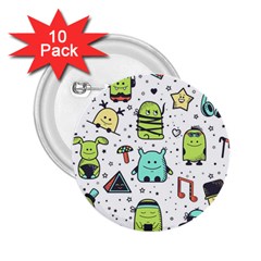 Seamless Pattern With Funny Monsters Cartoon Hand Drawn Characters Colorful Unusual Creatures 2 25  Buttons (10 Pack)  by Nexatart