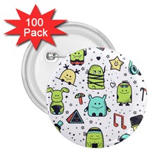 Seamless Pattern With Funny Monsters Cartoon Hand Drawn Characters Colorful Unusual Creatures 2 25  Buttons (100 Pack)  by Nexatart