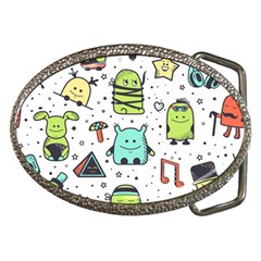 Seamless Pattern With Funny Monsters Cartoon Hand Drawn Characters Colorful Unusual Creatures Belt Buckles by Nexatart