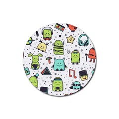 Seamless Pattern With Funny Monsters Cartoon Hand Drawn Characters Colorful Unusual Creatures Rubber Coaster (round)  by Nexatart