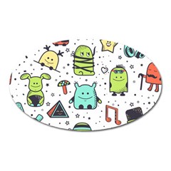 Seamless Pattern With Funny Monsters Cartoon Hand Drawn Characters Colorful Unusual Creatures Oval Magnet by Nexatart