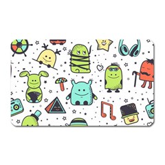 Seamless Pattern With Funny Monsters Cartoon Hand Drawn Characters Colorful Unusual Creatures Magnet (rectangular) by Nexatart