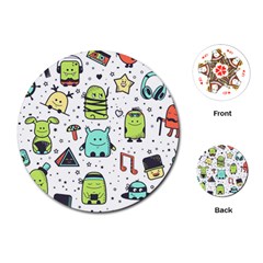 Seamless Pattern With Funny Monsters Cartoon Hand Drawn Characters Colorful Unusual Creatures Playing Cards Single Design (round) by Nexatart