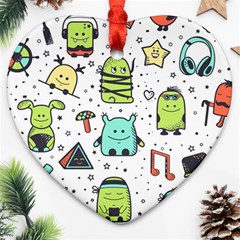 Seamless Pattern With Funny Monsters Cartoon Hand Drawn Characters Colorful Unusual Creatures Heart Ornament (two Sides) by Nexatart