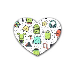 Seamless Pattern With Funny Monsters Cartoon Hand Drawn Characters Colorful Unusual Creatures Heart Coaster (4 Pack)  by Nexatart